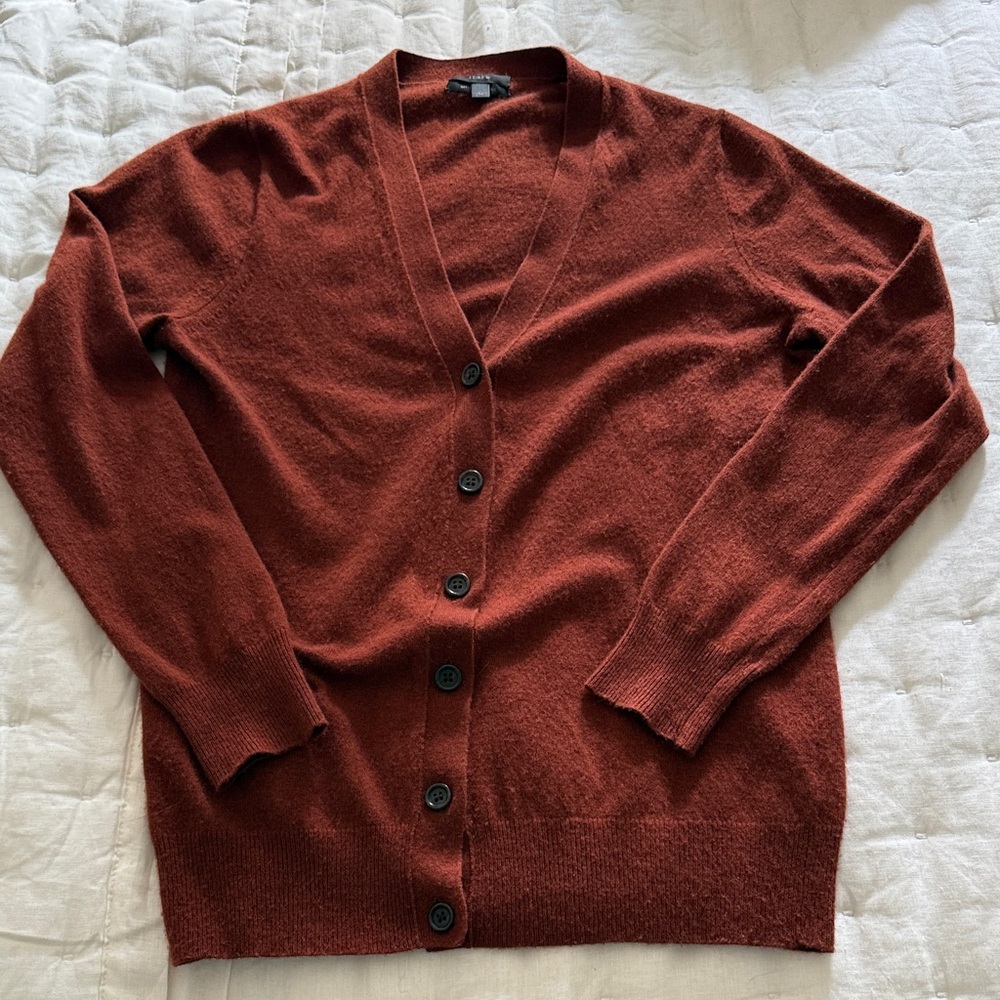 J. Crew Women's cashmere/wool blend V-Neck Button Cardigan - Rust Brown